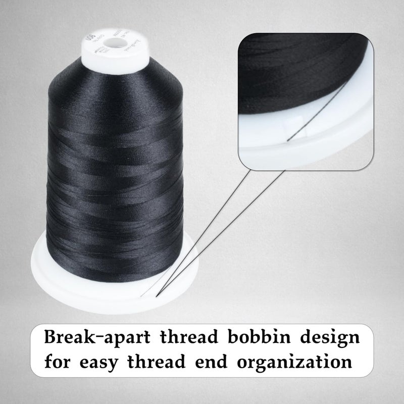 simthread Trilobal Polyester Thread – 5000M (5500yds) No.40 – Super Sheen, Tangle-Free – Built-in Thread Lock Spool – Compatible with Brother, Singer, Janome & More, Black-900 - Image 2